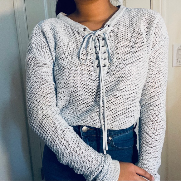 La Hearts Sweaters - LA Hearts Blue Knit Tie Up Sweater